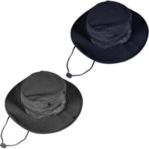 Womens Grey & Blue Pack Of 2 Wide Brim Boonie With Chin Strap Classic Bucket Hat